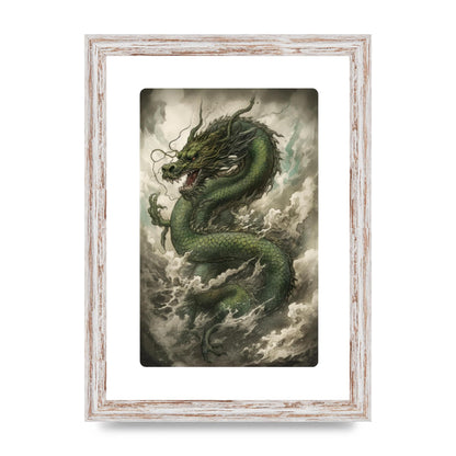 Misty Dragon in Green and Gold Sumi-e