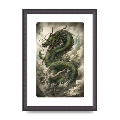 Misty Dragon in Green and Gold Sumi-e