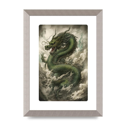 Misty Dragon in Green and Gold Sumi-e