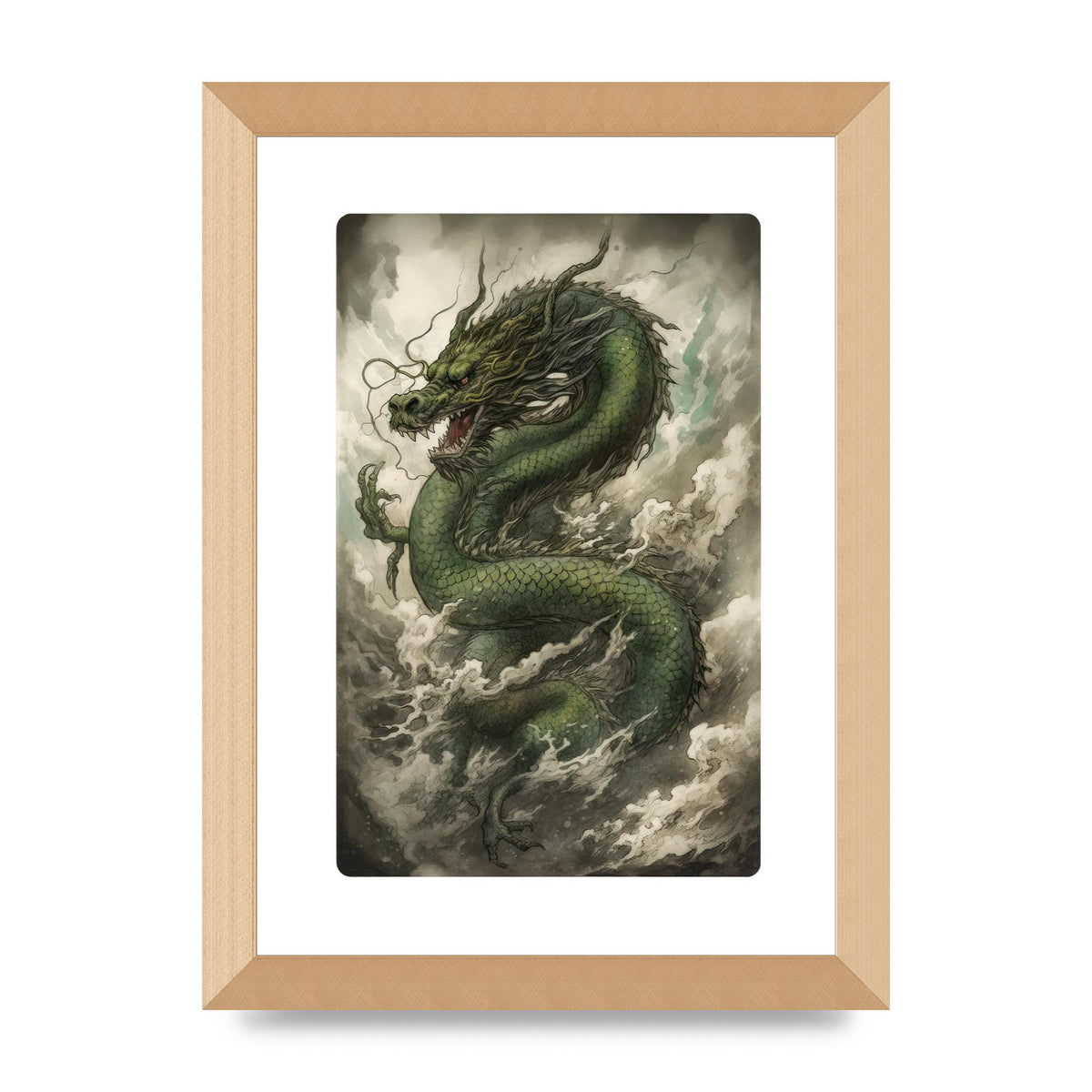 Misty Dragon in Green and Gold Sumi-e