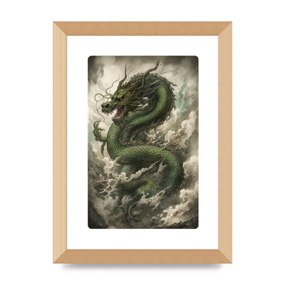 Misty Dragon in Green and Gold Sumi-e