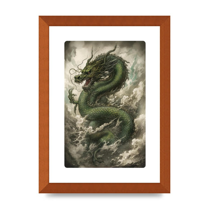 Misty Dragon in Green and Gold Sumi-e
