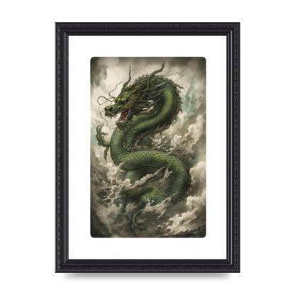 Misty Dragon in Green and Gold Sumi-e