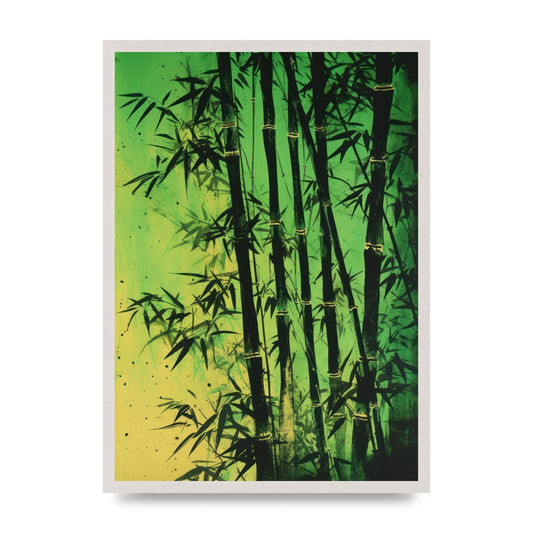 Bamboo in Vibrant Green Sumi-e Outline