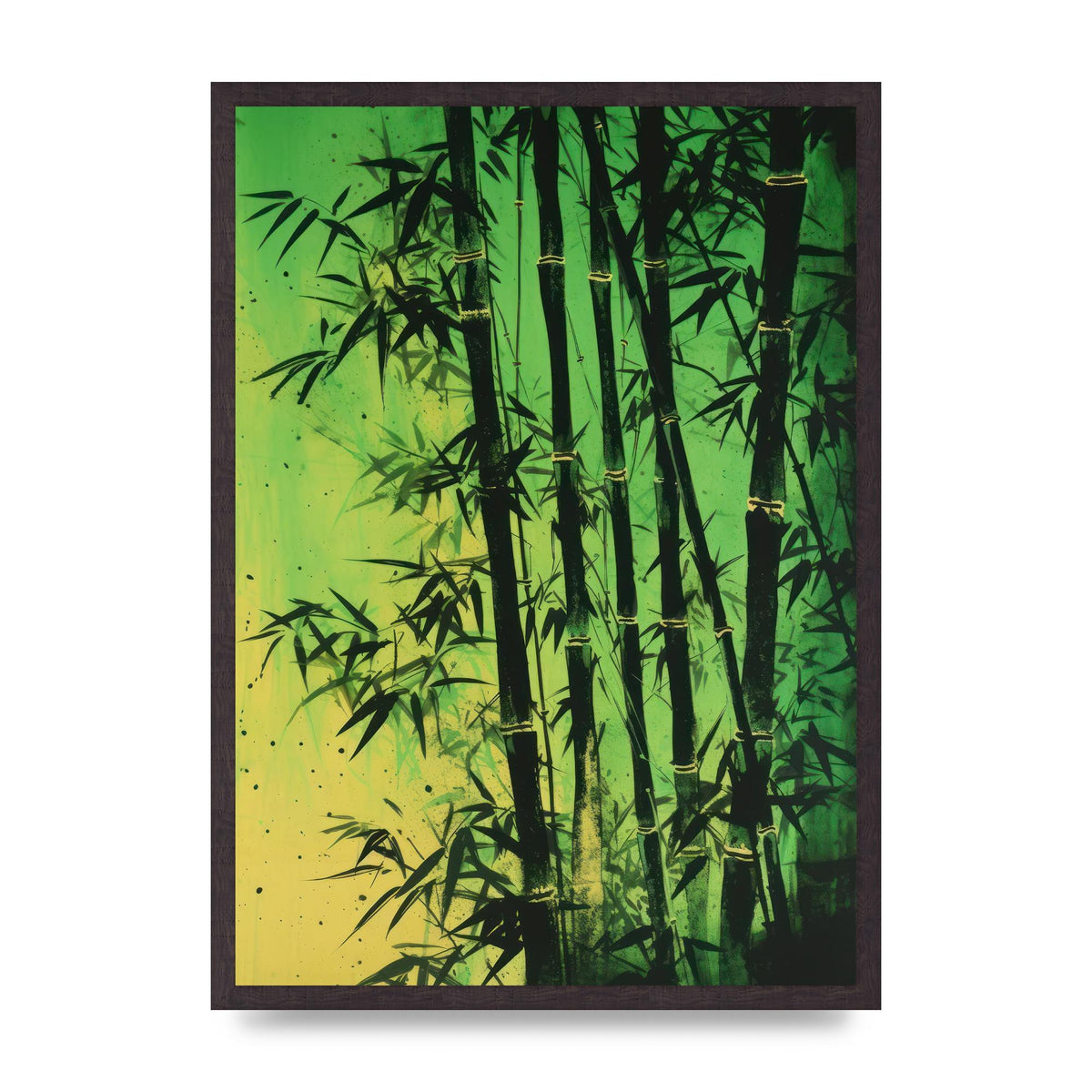 Bamboo in Vibrant Green Sumi-e Outline
