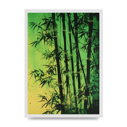 Bamboo in Vibrant Green Sumi-e Outline