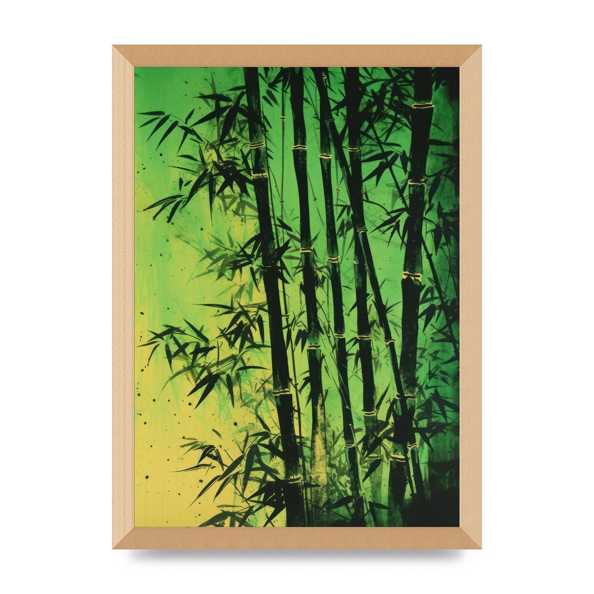 Bamboo in Vibrant Green Sumi-e Outline