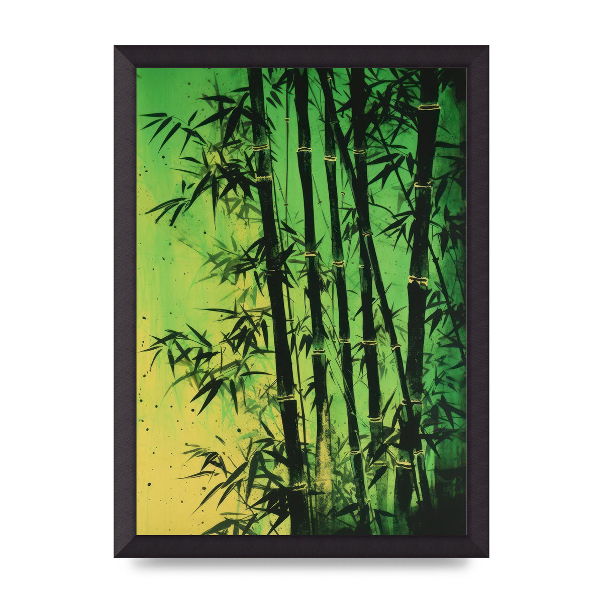 Bamboo in Vibrant Green Sumi-e Outline