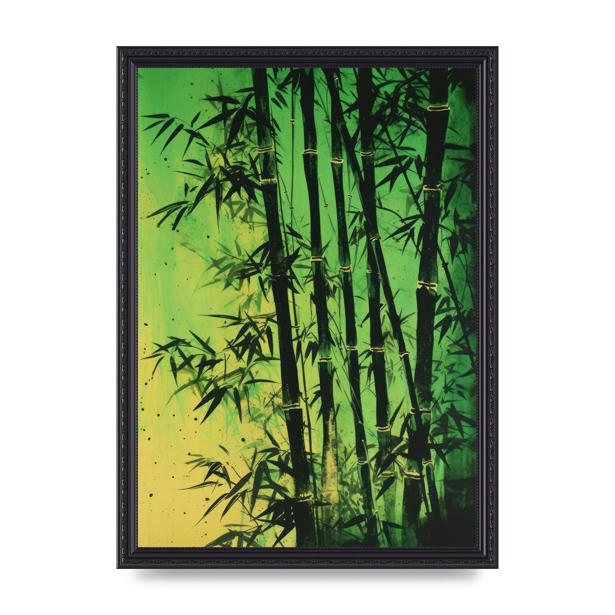 Bamboo in Vibrant Green Sumi-e Outline
