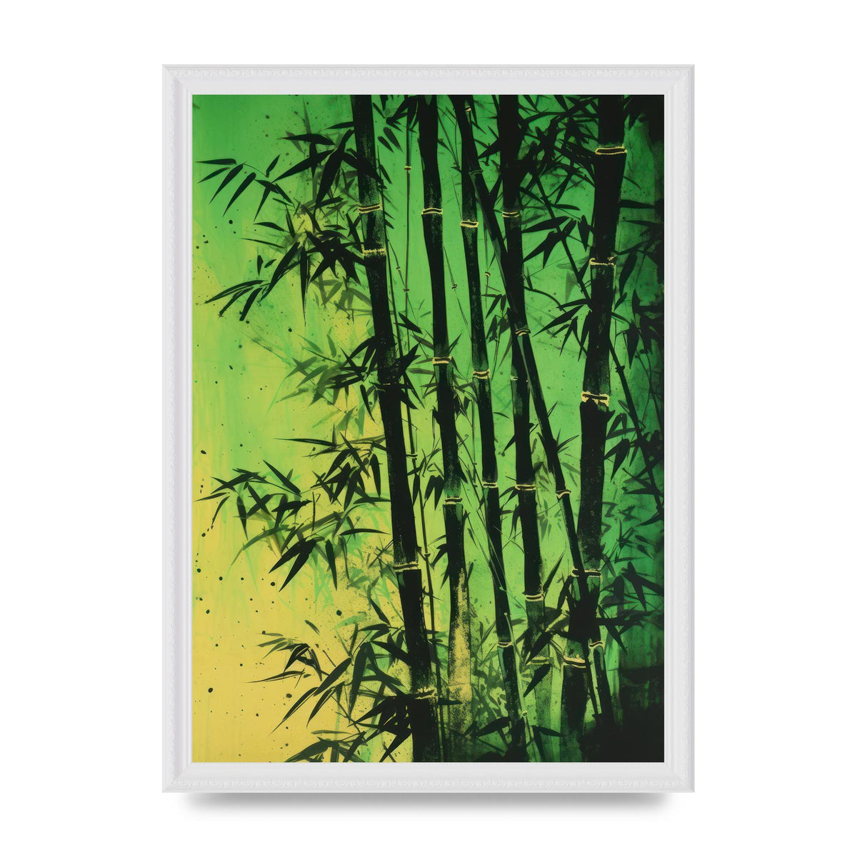 Bamboo in Vibrant Green Sumi-e Outline