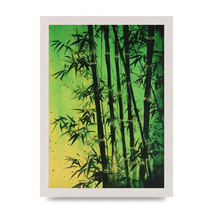 Bamboo in Vibrant Green Sumi-e Outline