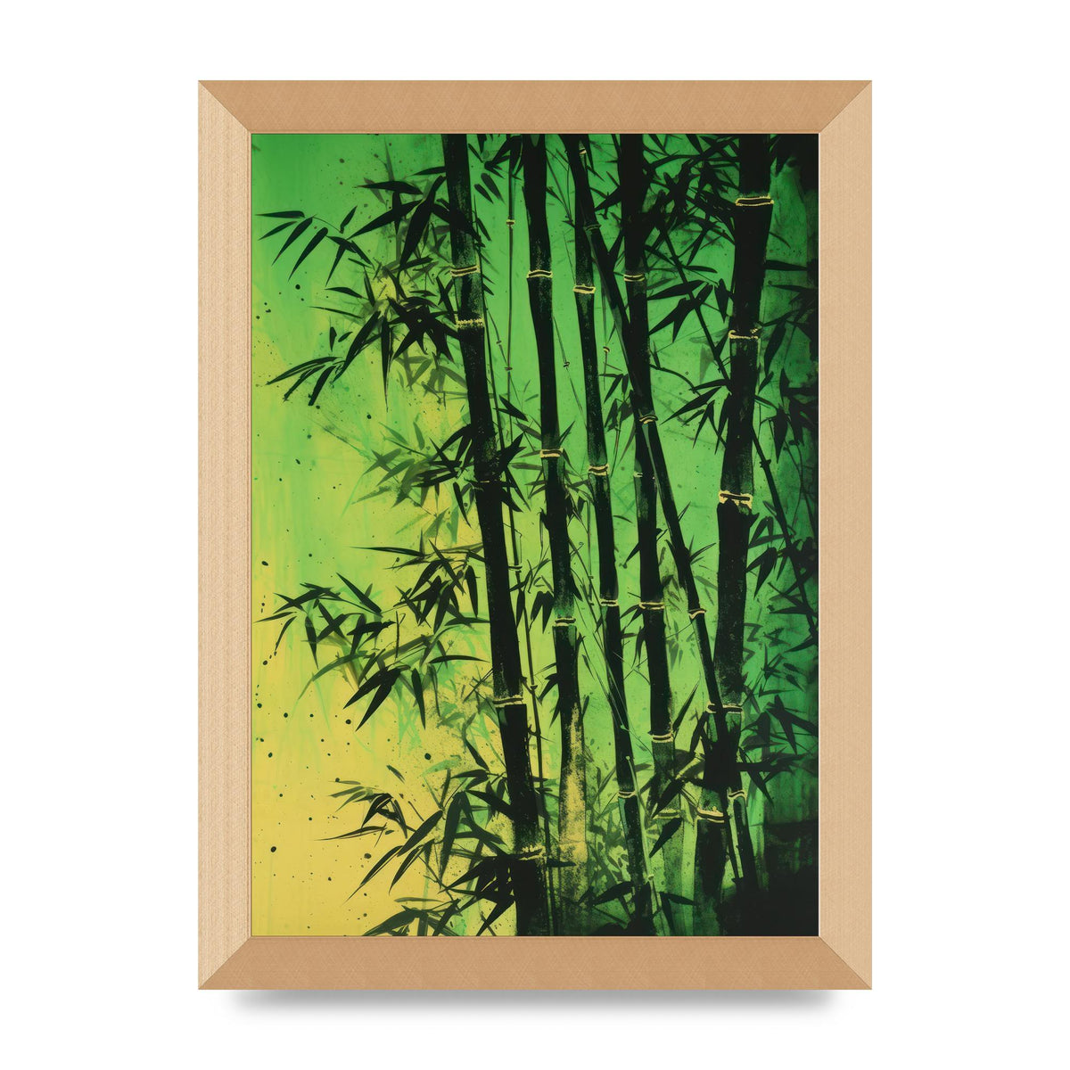 Bamboo in Vibrant Green Sumi-e Outline