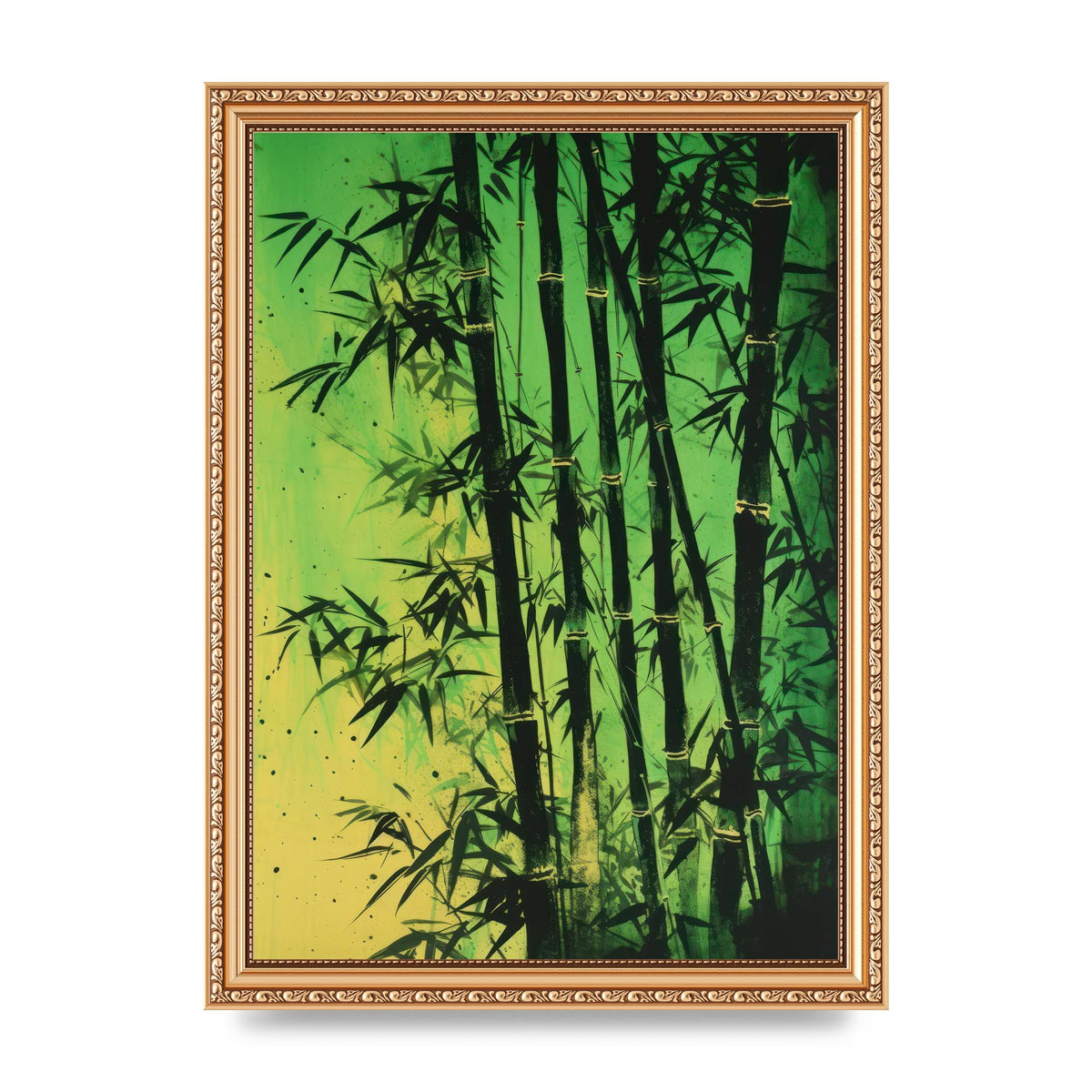 Bamboo in Vibrant Green Sumi-e Outline