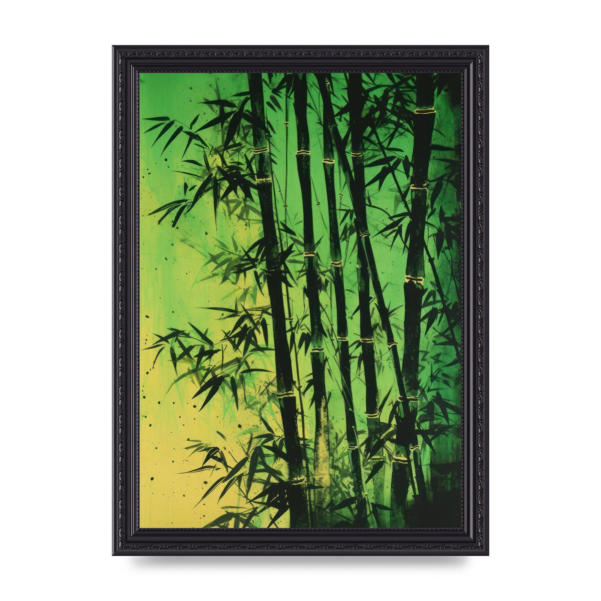Bamboo in Vibrant Green Sumi-e Outline