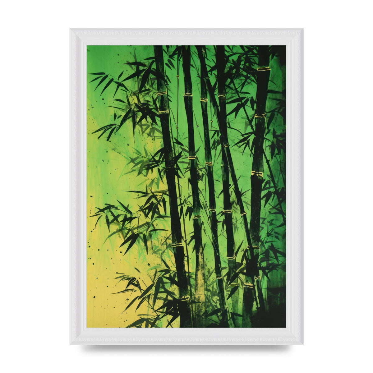 Bamboo in Vibrant Green Sumi-e Outline