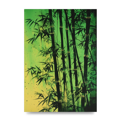 Bamboo in Vibrant Green Sumi-e Outline