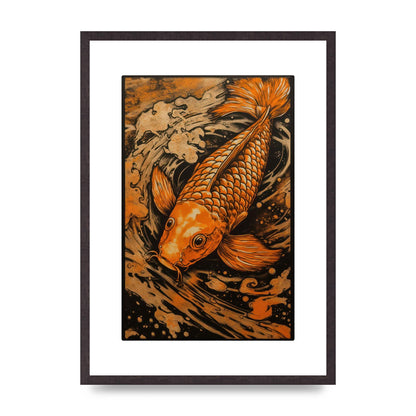Fiery Orange Canvas with Koi Fish Ink Outline
