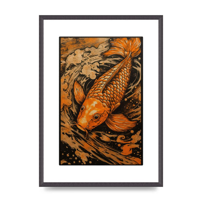 Fiery Orange Canvas with Koi Fish Ink Outline