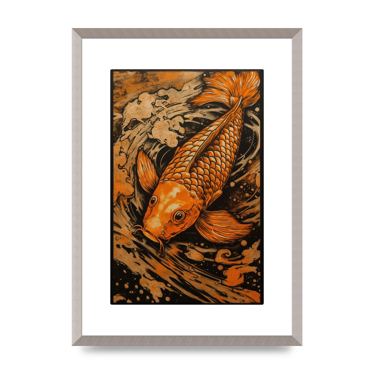 Fiery Orange Canvas with Koi Fish Ink Outline