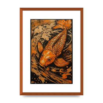 Fiery Orange Canvas with Koi Fish Ink Outline