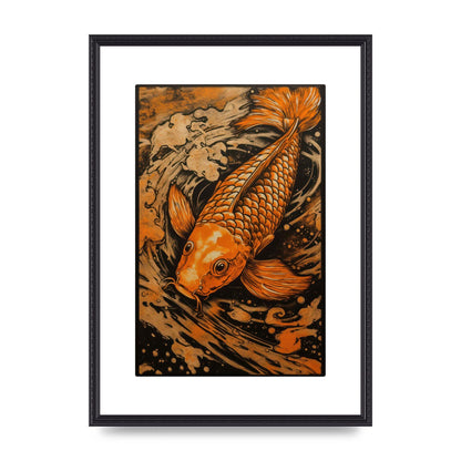 Fiery Orange Canvas with Koi Fish Ink Outline