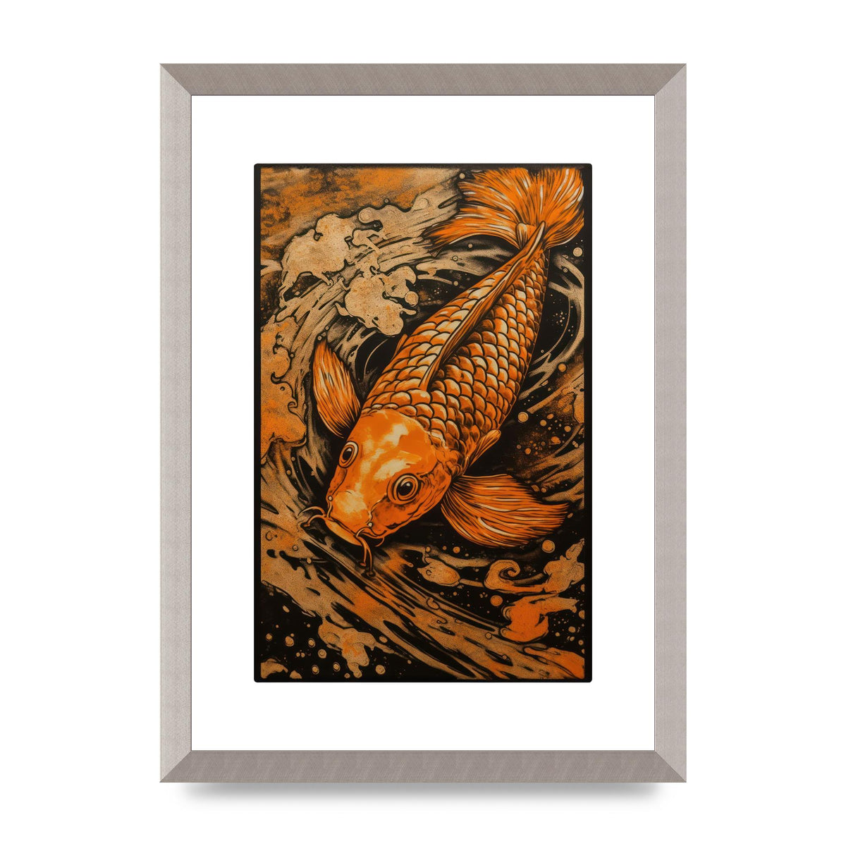 Fiery Orange Canvas with Koi Fish Ink Outline