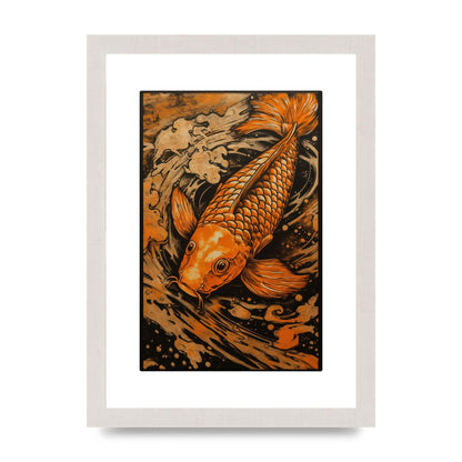 Fiery Orange Canvas with Koi Fish Ink Outline