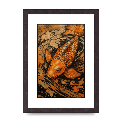 Fiery Orange Canvas with Koi Fish Ink Outline