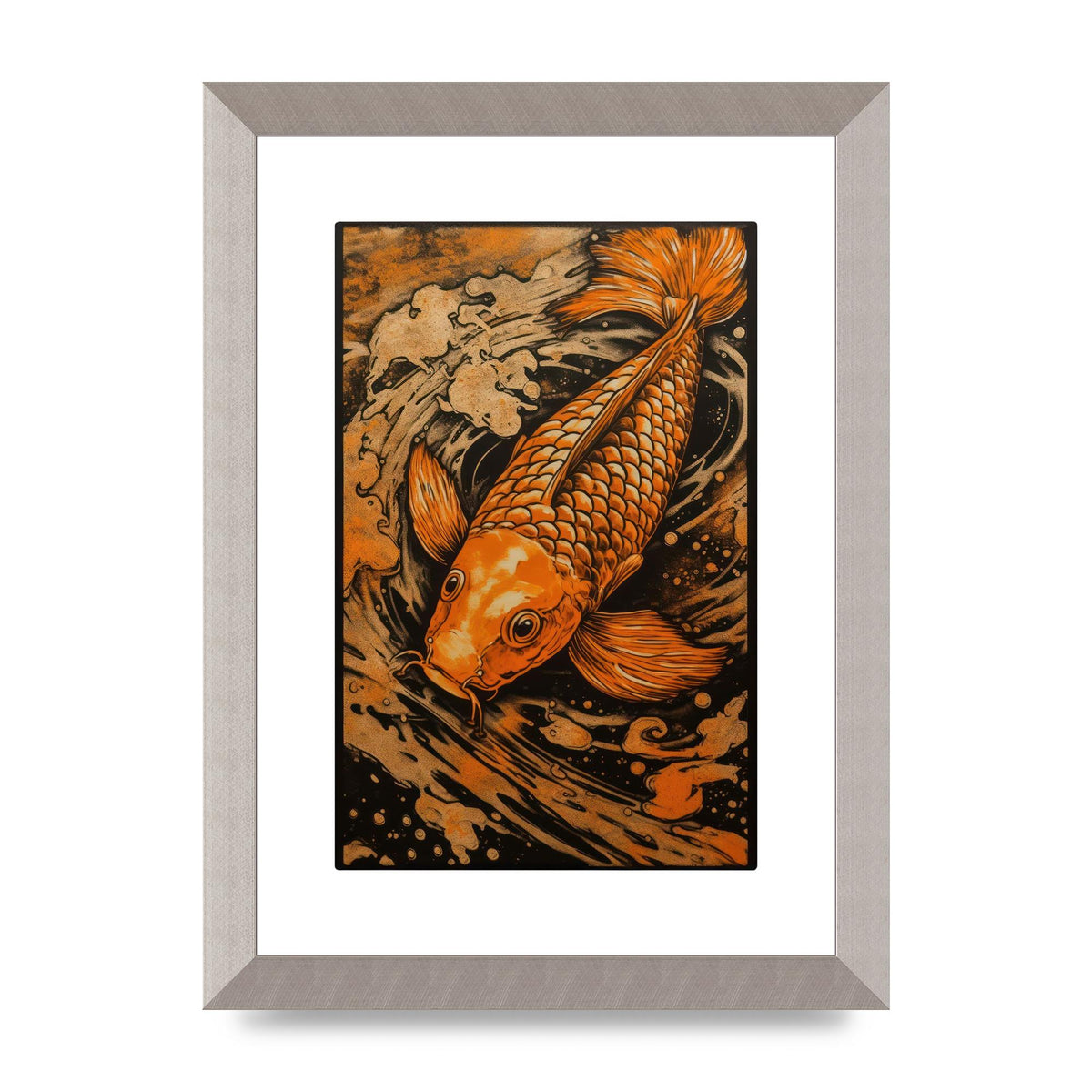 Fiery Orange Canvas with Koi Fish Ink Outline