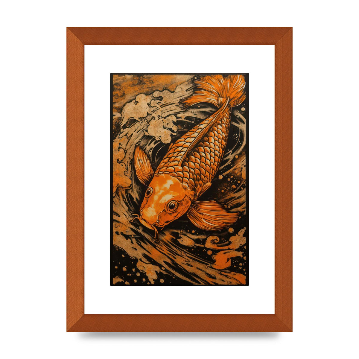 Fiery Orange Canvas with Koi Fish Ink Outline