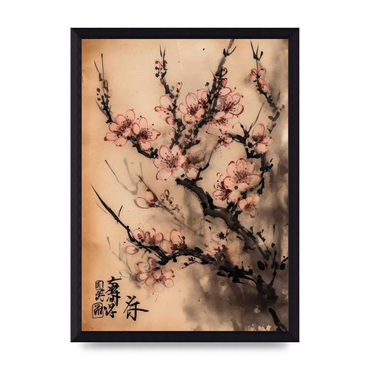 Cherry Blossoms in Blush Pink Sumi-e