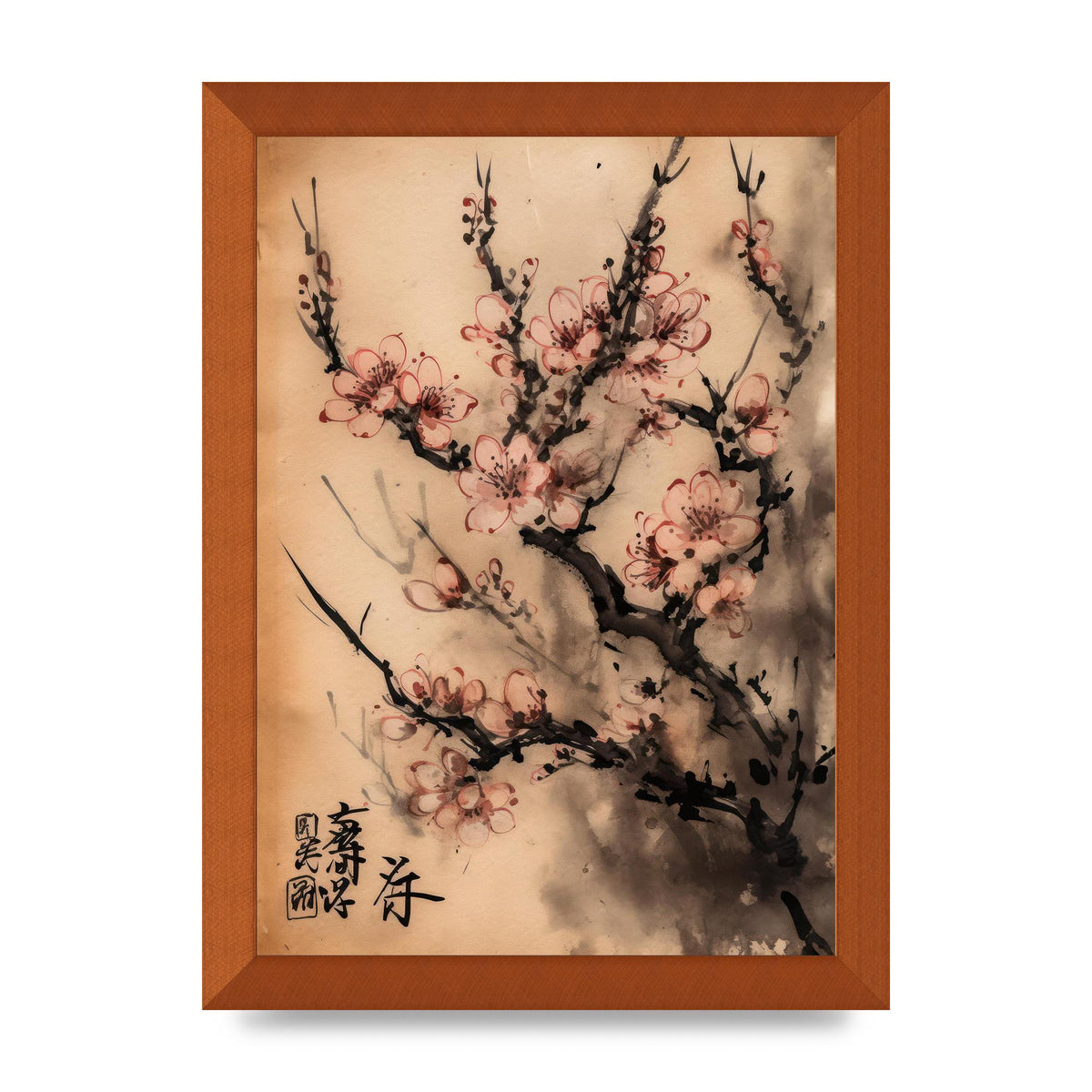 Cherry Blossoms in Blush Pink Sumi-e