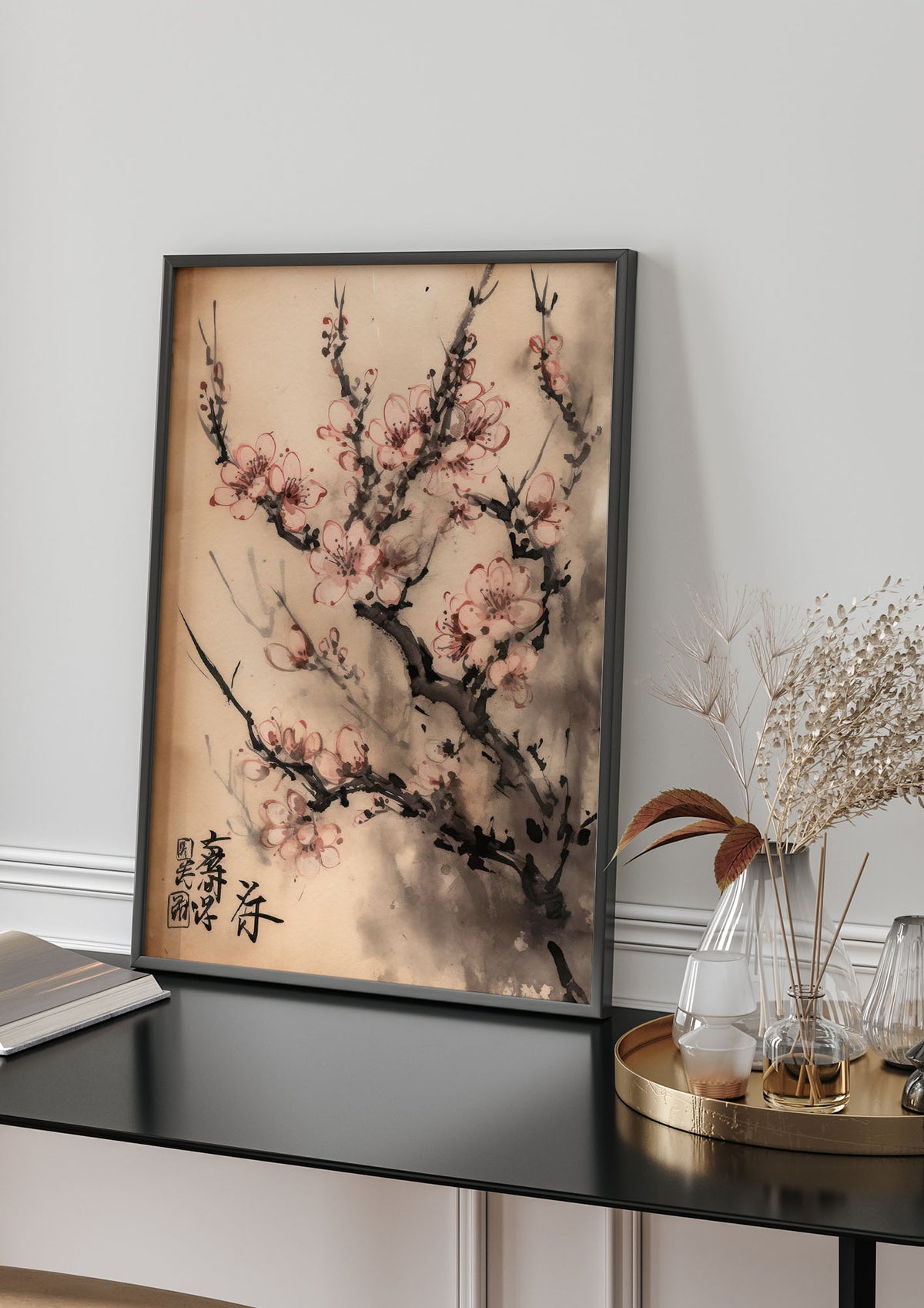Cherry Blossoms in Blush Pink Sumi-e