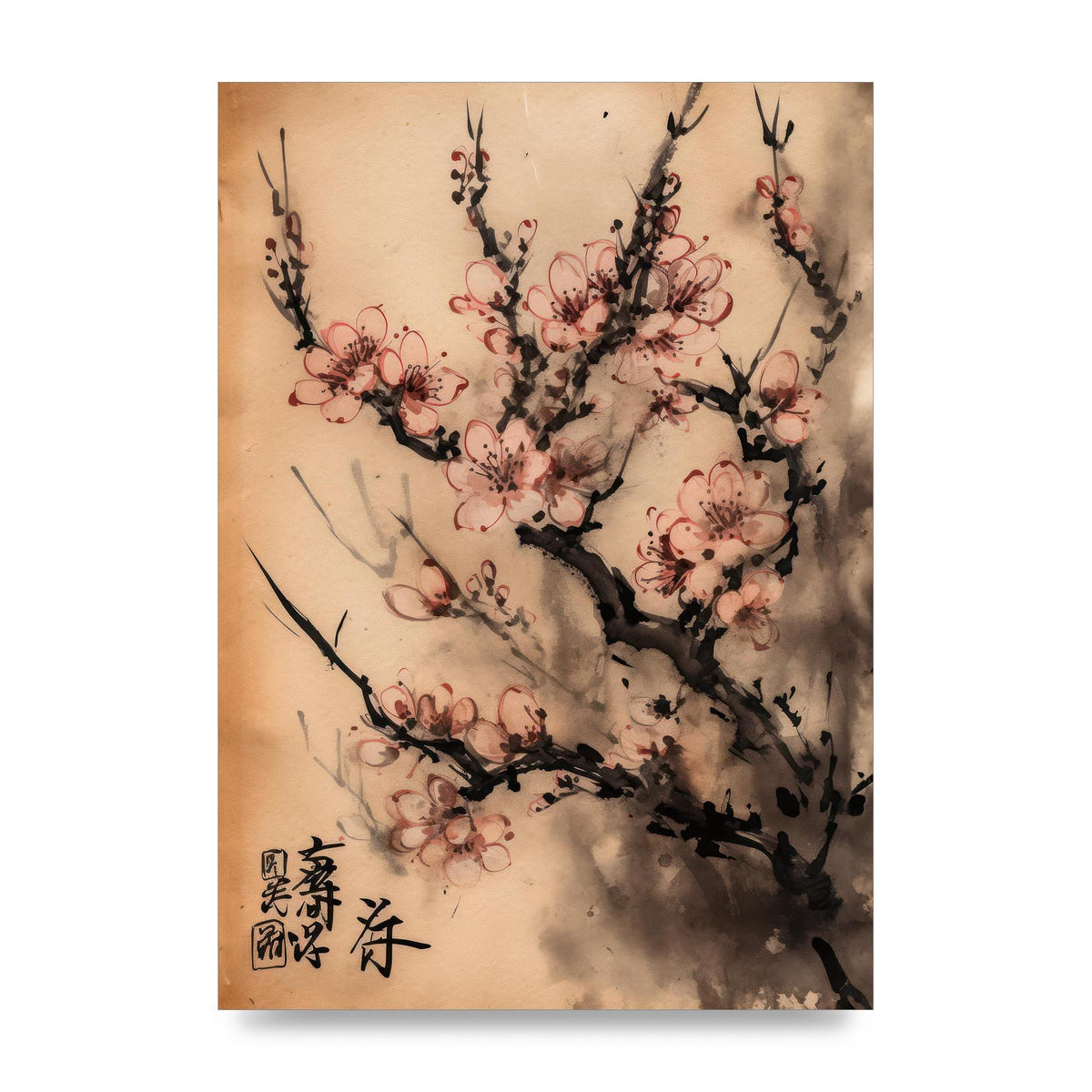 Cherry Blossoms in Blush Pink Sumi-e