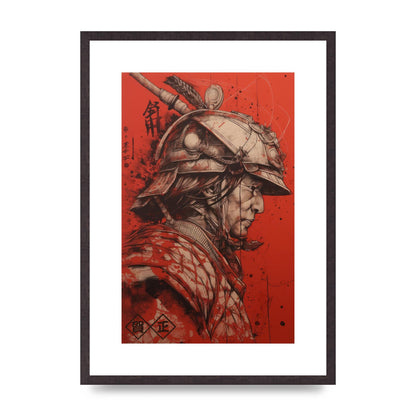 Samurai Profile in Majestic Helmet Sumi-e