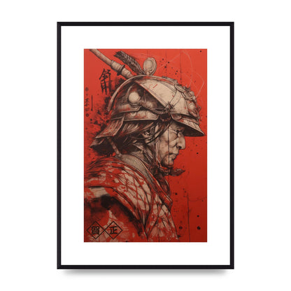 Samurai Profile in Majestic Helmet Sumi-e