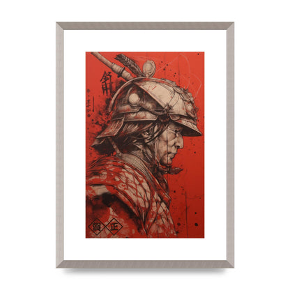 Samurai Profile in Majestic Helmet Sumi-e