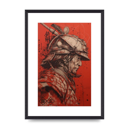 Samurai Profile in Majestic Helmet Sumi-e