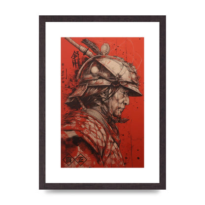 Samurai Profile in Majestic Helmet Sumi-e