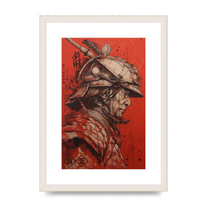 Samurai Profile in Majestic Helmet Sumi-e