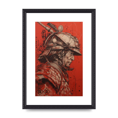 Samurai Profile in Majestic Helmet Sumi-e