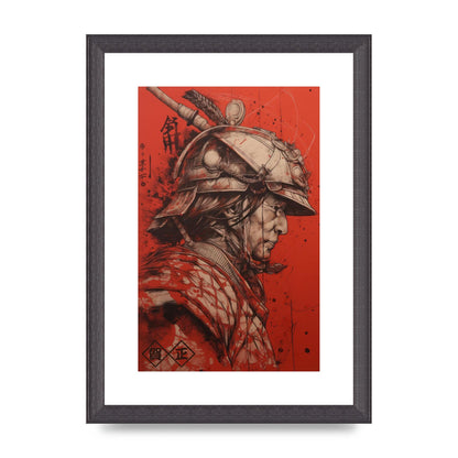 Samurai Profile in Majestic Helmet Sumi-e