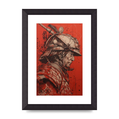 Samurai Profile in Majestic Helmet Sumi-e
