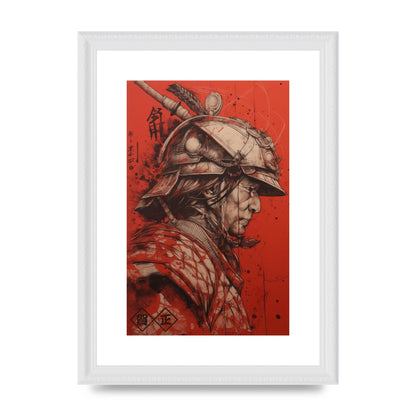 Samurai Profile in Majestic Helmet Sumi-e