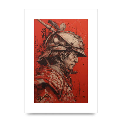 Samurai Profile in Majestic Helmet Sumi-e