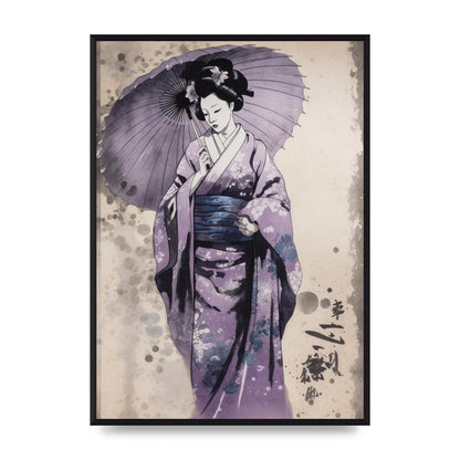 Geisha Poised on Lavender Canvas