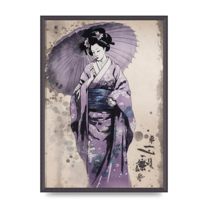 Geisha Poised on Lavender Canvas