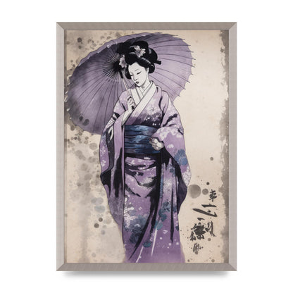 Geisha Poised on Lavender Canvas