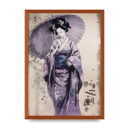 Geisha Poised on Lavender Canvas