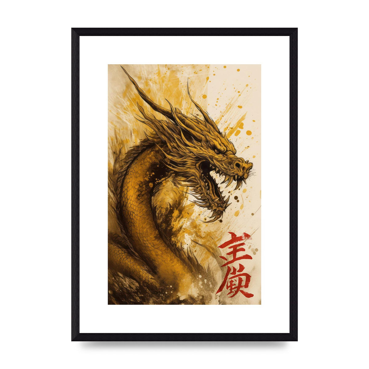 Golden Canvas with Majestic Dragon